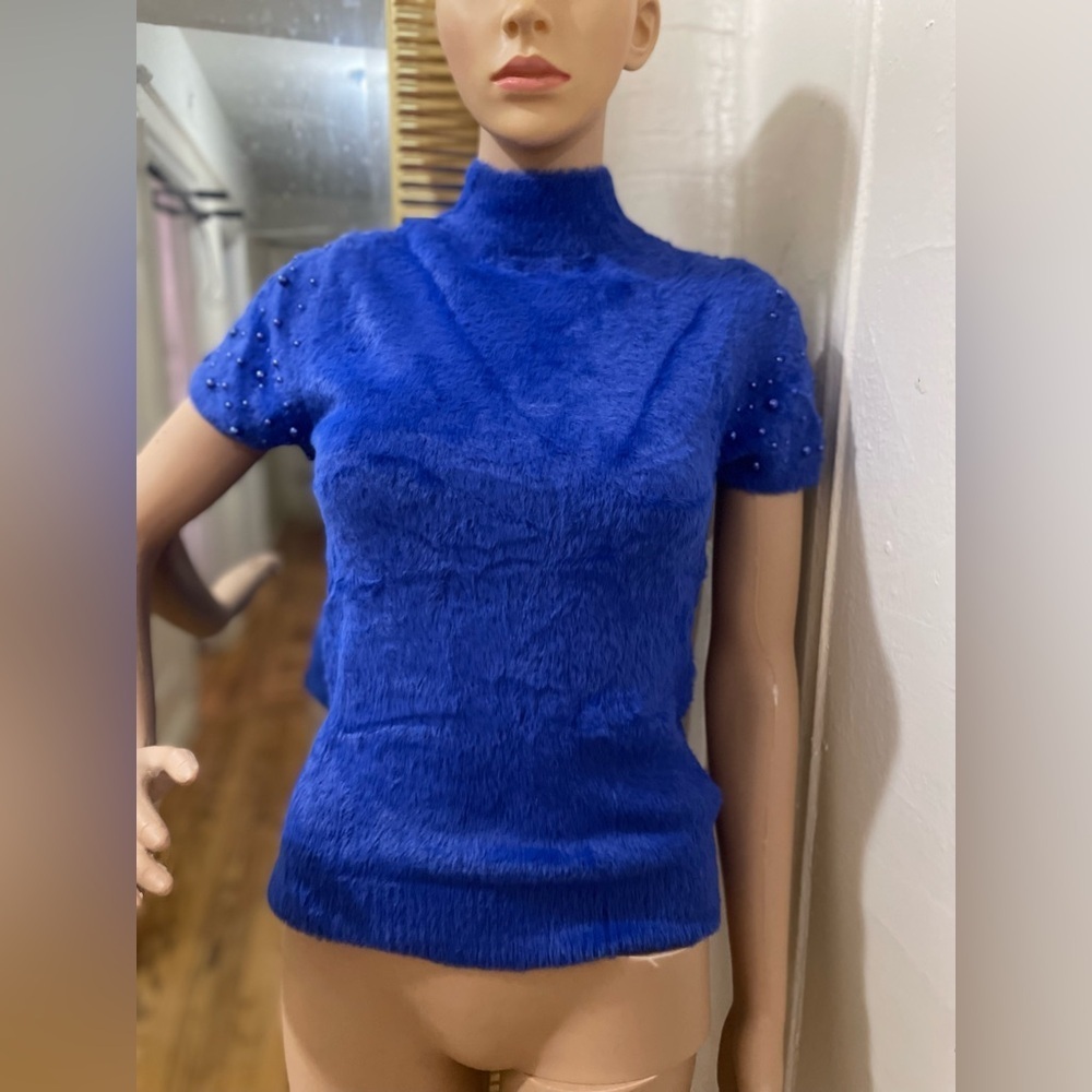 Guess Royal Blue Faux Fur Top